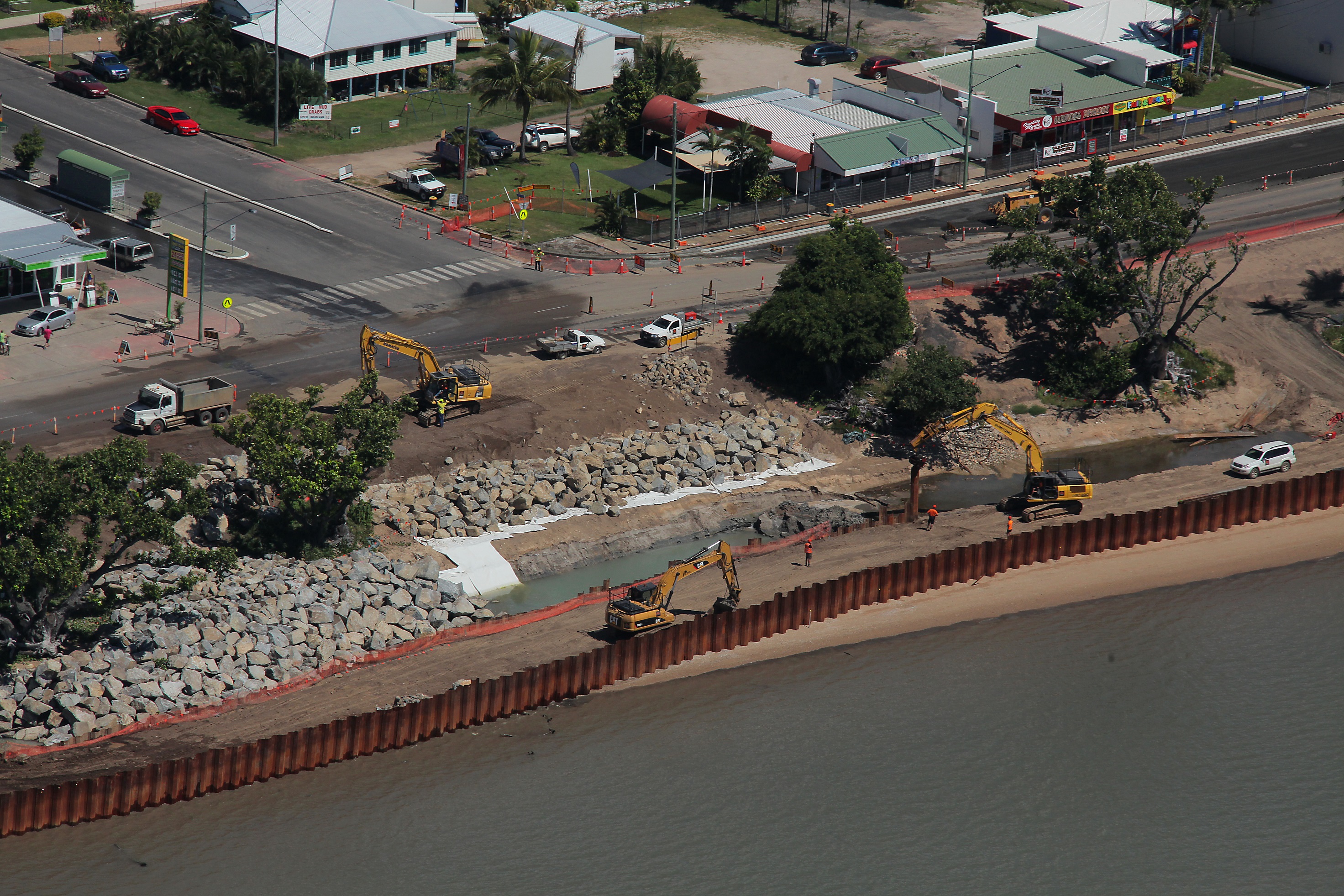 Aerial view of construction works for the Cardwell Foreshore project